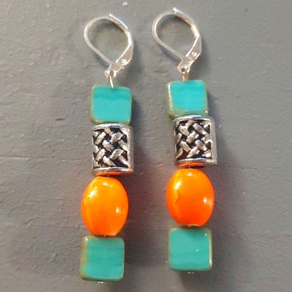 Silver Beaded Dangle Earrings